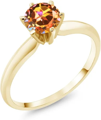 Miniatura 7 de Anillo de compromiso solitario con piedra preciosa redonda de oro amarillo de 14 quilates de 0.236 in para mujer Ajuste clásico de 6 puntas