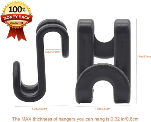 Miniatura 2 de 60 ganchos de conector para colgar ropa, para colgar perchas de terciopelo, perchas de madera, resistentes ahorro de espacio para armario (negro, 60)