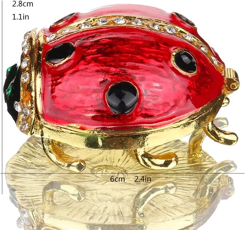 Miniatura 2 de YU FENG Caja de Baratija de Figurita de Mariquita con Bisagras, Cristales Joyeros, Pequeños y Lindos Animales, Cajas de Joyería Coleccionables