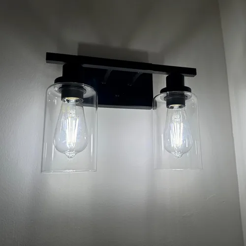 Miniatura 4 de MELUCEE Iluminación Industrial de Baño de 2 Luces, Bronce Frotado con Aceite con Pantalla de Vidrio Transparente, Accesorios de Iluminación