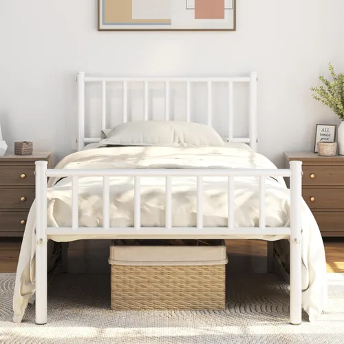Miniatura 12 de Yaheetech Base de cama individual con plataforma de metal, base de colchón con cabecero y estribo, no necesita somier, almacenamiento debajo