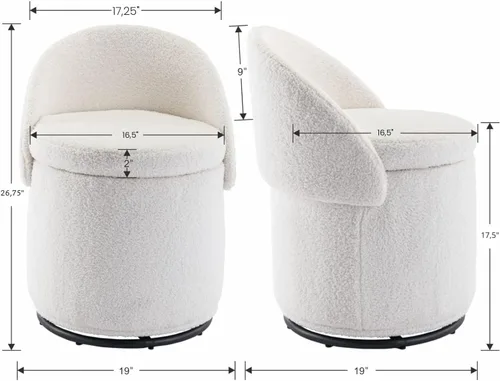 Miniatura 2 de Ya-Home Silla Otomana Giratoria Moderna para Tocador, Sillas de Club Tipo Barril Tapizadas en Sherpa con Giro de 360° y Almacenamiento, Cómodo