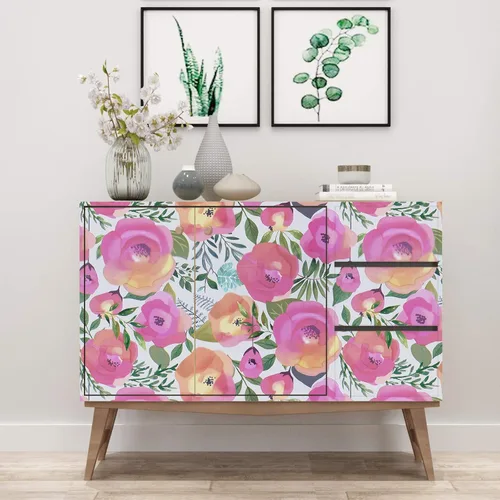 Miniatura 7 de WENMER Papel tapiz floral rosa para despegar y pegar de 17.7 x 1181 pulgadas, acuarela decorativa de flores rosas durazno, extraíble, para armario