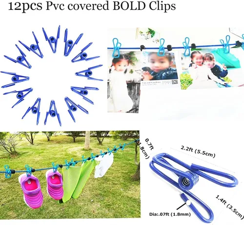 Miniatura 7 de Tendedero elástico ajustable con clips y bolas de posicionamiento, portátil, retráctil, resistente al viento, cuerda para colgar la ropa sucia