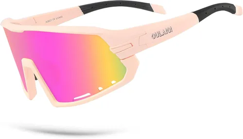 OULAIQI Gafas de sol de béisbol para hombres, mujeres y jóvenes, protección UV400 para correr, softbol, golf, deportes, gafas de sol Rosa