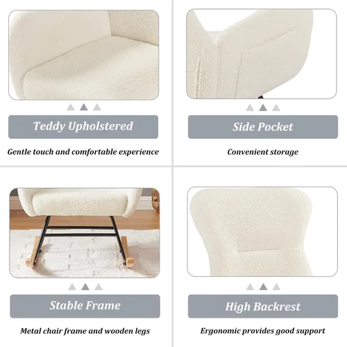 Miniatura 6 de Olela Mecedora de tela de peluche, asiento acolchado con respaldo alto y reposabrazos, silla decorativa de lana de cordero, sofá individual