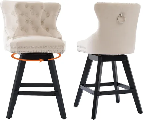 Miniatura 24 de Juego de 2 taburetes de bar giratorios modernos, taburetes de bar de 26.6 pulgadas de altura de mostrador beige con respaldo para isla de cocina