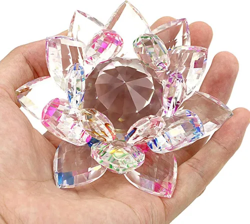 Miniatura 2 de OwnMy Flor de loto de cristal brillante con reflejo de tonos arcoíris, decoración Feng Shui para el hogar con caja de regalo (100 mm / 4 pulgadas)