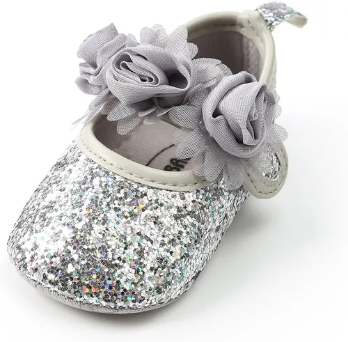 Miniatura 79 de RVROVIC Mocasines de princesa para bebé, zapatos brillantes de Mary Jane, zapatos de cuna de suela suave y ligera de primera calidad, zapatos