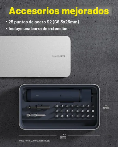Miniatura 2 de HOTO Kit de destornillador eléctrico mejorado de 25 piezas, hexagonal de 1/4 pulgadas, tapa magnética, destornillador inalámbrico recargable de 1500