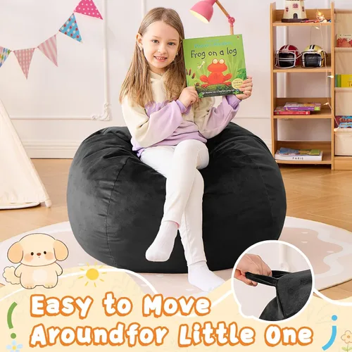 Miniatura 5 de Puf para niños – Silla redonda de espuma viscoelástica de 2.5 pies – Sofá puff para niños y adolescentes con funda de microfibra suave – Sofá