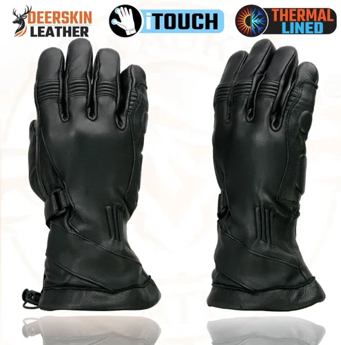 Miniatura 4 de Milwaukee Leather MG7518 - Guantes para hombre de piel de ciervo negros para motocicleta con tecnología táctil i-Touch