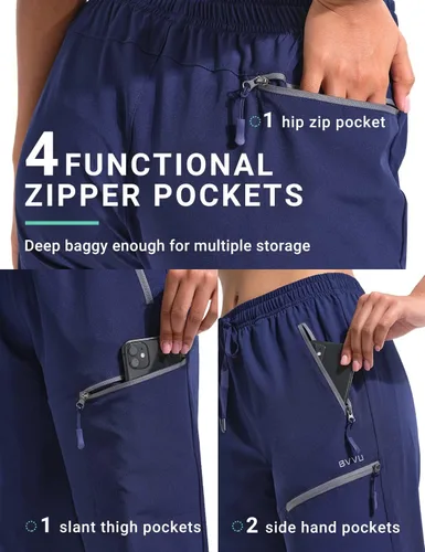 Miniatura 20 de BVVU Pantalones cargo capri de senderismo para mujer, ligeros, de secado rápido, pantalones deportivos impermeables para exteriores, pantalones