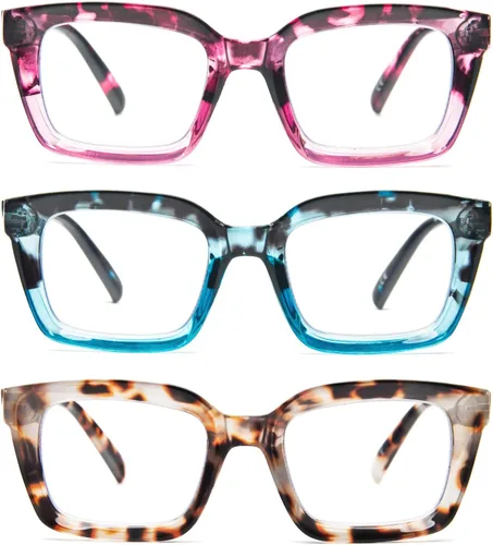 Miniatura 15 de DXYXYO Paquete de 3 lentes de lectura retro de gran tamaño para mujeres y hombres, a la moda, cuadrados, con bloqueo de luz azul, lector