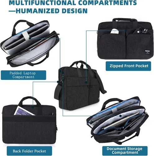 Miniatura 5 de KINGSLONG Maletín para laptop de 17.3 pulgadas para hombres y mujeres, bolsa de mensajero para laptop con correa para el hombro, bolsa cruzada