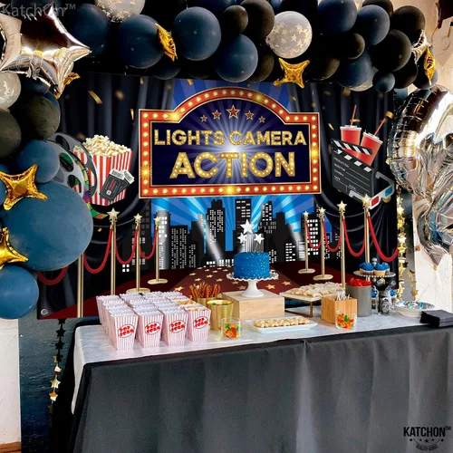 Miniatura 5 de KatchOn, Fondo de acción con luces para cámara, grande, 72 x 44 pulgadas, decoraciones de fiesta temática de película, decoraciones de fiesta