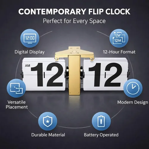 Miniatura 2 de Reloj automático con tapa mecánica digital con soporte dorado y tapa blanca, funciona con batería de 12 horas para colgar en escritorio y pared
