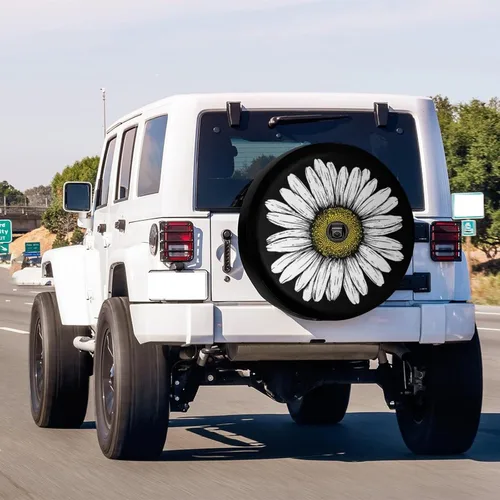 Miniatura 2 de Daisy Flower - Cubierta para neumático de repuesto con orificio de cámara de respaldo para remolque, RV, SUV y muchos vehículos, 17 pulgadas