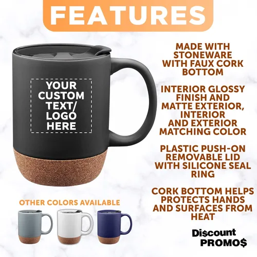 Miniatura 2 de Tazas de cerámica personalizadas Barista con fondo de corcho, 13 onzas, juego de 12/36/72, paquete personalizado a granel, perfecto para café, té