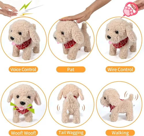 Miniatura 2 de Juguete de Cachorro de Peluche Interactivo que Camina, Perro Robot Electrónico con Control Remoto Cola Realista que Menea, Juego de Aseo Rico