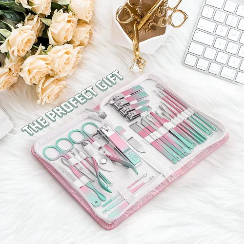 Miniatura 2 de WOAMA - Juego de manicura de 30 piezas y kit de pedicura, juego profesional de cortaúñas de acero inoxidable, kit de manicura y uñas para mujeres