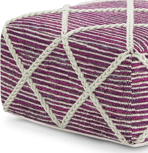Miniatura 6 de SIMPLIHOME Cowan Puf cuadrado contemporáneo en telar magenta y natural tejido para la sala de estar, el dormitorio y la habitación de los niños