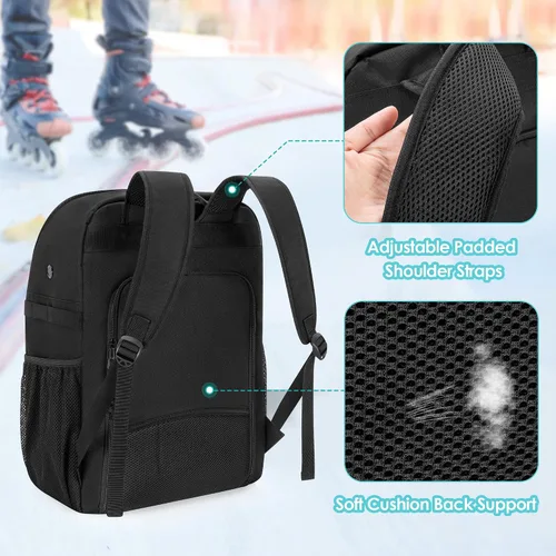 Miniatura 4 de GOBUROS Skate Bag Fits Up to Us - Mochila de patinaje con múltiples bolsillos para accesorios, bolsa de patinaje en línea para hombres y mujeres