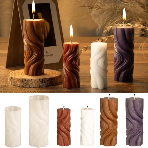 Paquete de 2 moldes de fundición de resina en espiral ondulados, silicona para fabricación de velas de animales 3D