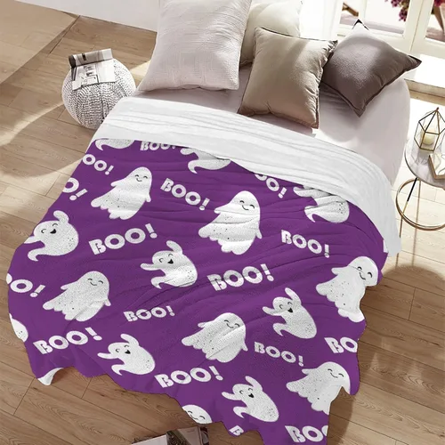 Miniatura 9 de Manta de fantasmas morados para niñas, mujeres y niños, manta ligera de forro polar espeluznante para niños, mantas de franela suave, decorativas