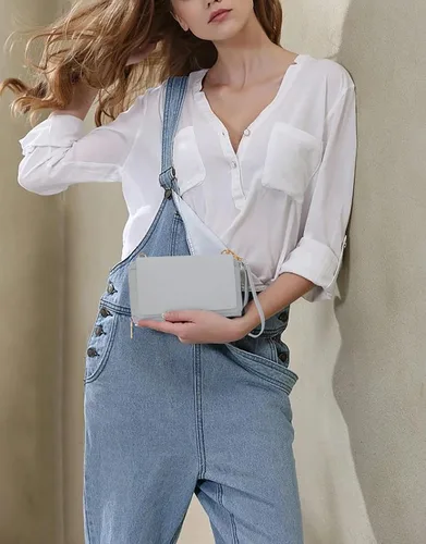 Miniatura 2 de UTO Cartera RFID para mujer, bolso cruzado para teléfono celular para mujer, tarjetero de viaje de moda, cartera de mano con 2 correas, 1266 Gris