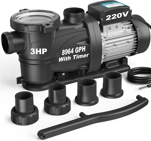 Miniatura 16 de Bomba de Piscina para Dentro y Sobre el Suelo, Autocebante de Alto Flujo (con Temporizador, 1.5HP, 7350 GPH, 115V)