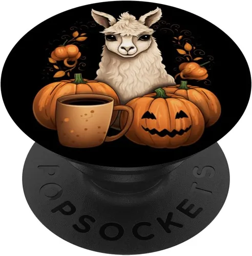 Llama Alpaca Calabaza Especias Latte Otoño Acción de Gracias Halloween PopSockets Estándar PopGrip