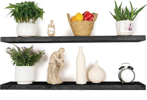 Miniatura 48 de BGMG Estantes flotantes de madera de 12 pulgadas, estantes flotantes negros, estantes de pared de madera maciza para baño, sala de estar