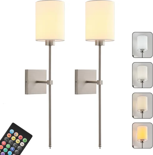Miniatura 31 de Juego de Dos Apliques de Pared a Batería, Luz de Pared Inalámbrica Recargable con Control Remoto, Regulable, Luz Ámbar/Blanco Cálido/Blanco Negro