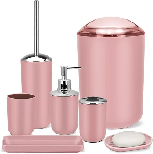 Miniatura 12 de Conjunto de Accesorios de Baño IMAVO, Juego de Baño Verde, Juego de 7 Piezas de Accesorios de Baño, Bandeja, Cepillo de Inodoro, Bote de Basura