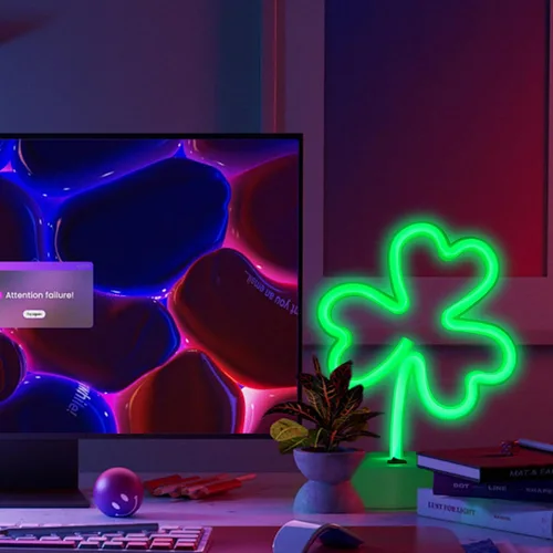 Miniatura 4 de ENUOLI Luces de Letreros LED de Neón con Forma de Trébol Verde, Luz Nocturna de Neón Alimentada por USB y Batería, Lámpara Nocturna, Mejores Luces