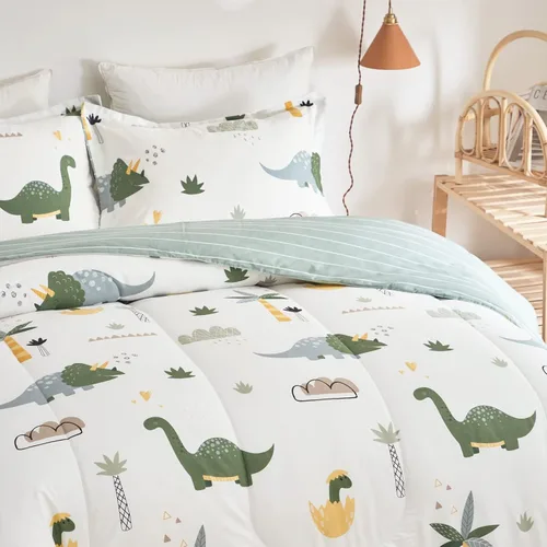 Miniatura 6 de Joyreap Juego de edredón de algodón de dinosaurio para niños y niñas, edredón de algodón de 3 piezas, tamaño individual, diseño de dinosaurios Dino