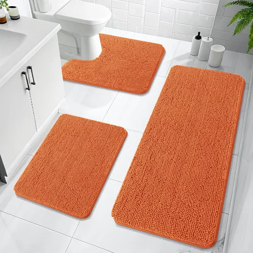 Miniatura 48 de OLANLY Juego de Alfombras de Baño de 3 Piezas, Tapetes de Baño de Chenilla Suave y Absorbente y Alfombra de Contorno en Forma de U para Inodoro