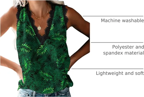 Miniatura 243 de VIISHOW - Camiseta sin mangas, sexy, con cuello en V y bordes de encaje para mujer, camisola de vestir, camisas de gasa, sin mangas, casuales