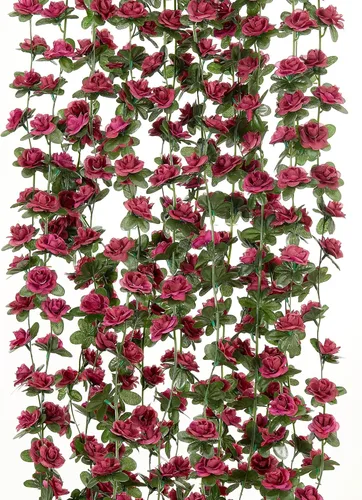 Miniatura 20 de PARTY JOY 8 piezas 65.6 pies Guirnalda de Flores, Vid de Rosa Falsa Flores Artificiales Guirnalda de Hiedra Rosa Colgante para Decoración de Pared