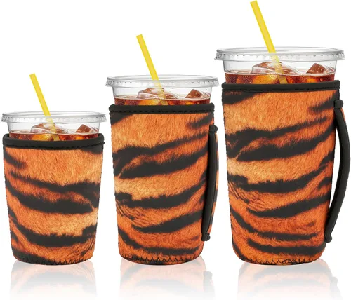 Miniatura 11 de KJQJLY Paquete de 3 fundas reutilizables para café helado con asa, de neopreno, aisladas, para bebidas calientes y frías, se adapta a tazas de 16 a