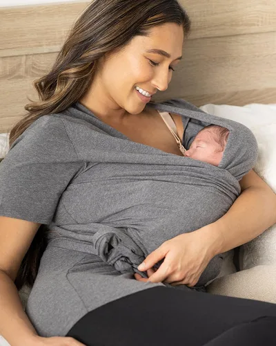 Miniatura 2 de Kindred Bravely Top de algodón orgánico de piel a piel para lactancia Camisa de lactancia ajustable, Gris Caliente