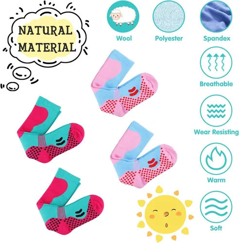 Miniatura 5 de Calcetines de esquí para niños, 2 pares de calcetines de esquí cálidos y largos hasta la rodilla, para nieve, invierno, esquí, snowboard, patinaje