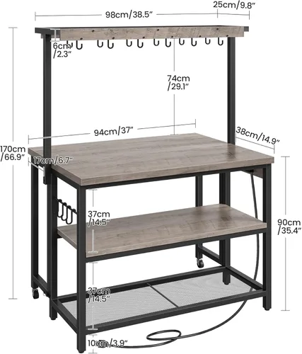 Miniatura 4 de CHOEZON Isla de cocina con toma de corriente, mesa de isla de cocina con parte superior plegable, islas de almacenamiento estacionario, barra