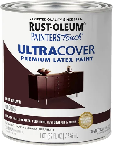 Miniatura 32 de Rust-Oleum Brush On Paint 224430T Painter's Touch - Pintura de látex, cuarto de galón, imprimación blanca plana acrílica, 32 onzas líquidas