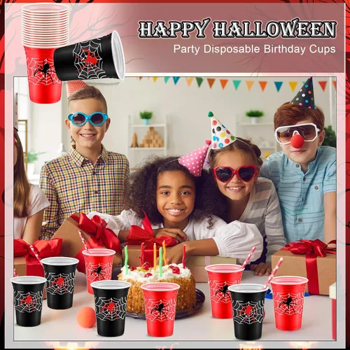 Miniatura 5 de Norme 48 tazas de decoración de fiesta de cumpleaños de telaraña, vasos desechables de plástico grueso de 16 onzas a granel para bebidas frías