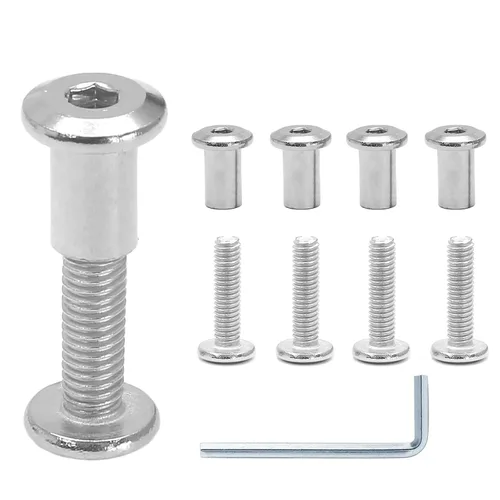 Miniatura 30 de 10 pares (20 piezas) M6 x 0.630 in Tornillo hexagonal con llave Allen, pernos de conector plateados para muebles, tornillos avellanados M6, tuercas