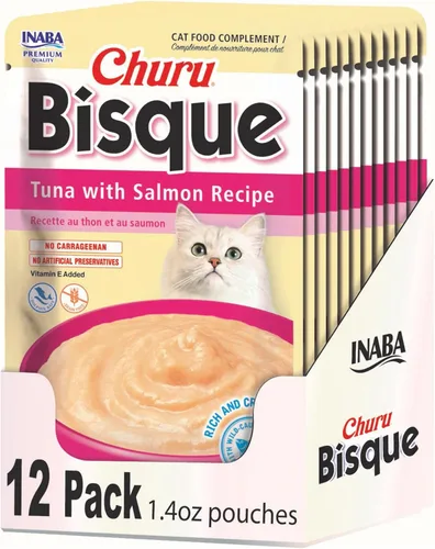 Miniatura 21 de INABA Churu Bisque para gatos, plato de puré cremoso para lamer con vitamina E, 1.4 onzas por bolsa, 12 bolsas, receta de pollo
