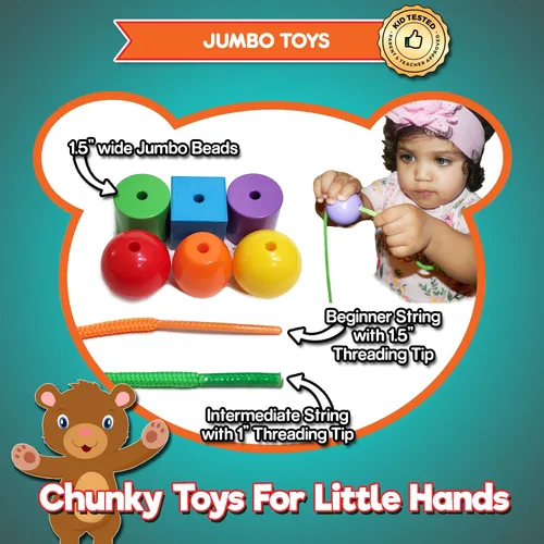 Miniatura 4 de Cuentas para enhebrar Jumbo para niños - Juegos Montessori para niños pequeños y juguetes educativos - Juego de correspondencia arcoíris y set