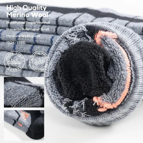 Miniatura 3 de Calcetines de lana de merino para esquí para hombres, mujeres y jóvenes - Calcetines térmicos de snowboard con amortiguación completa por encima